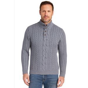 Tasso Elba Luxury Cable Knit Henley Sweater Cotton Mock Neck Mens L Designer